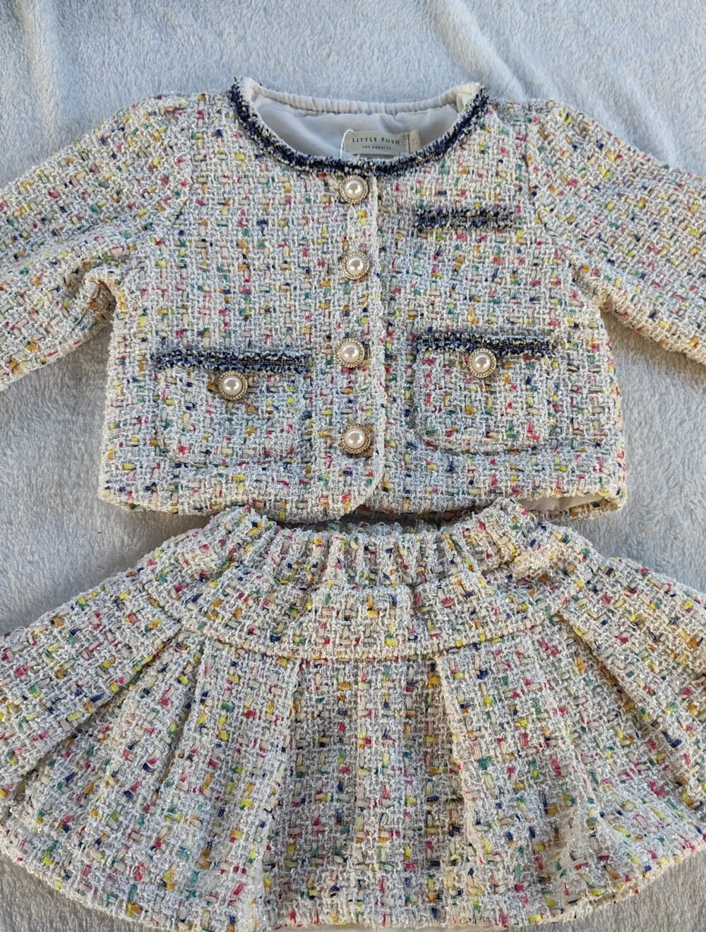 Little Posh Tweed Two-Piece Set in Cream Multicolor For Toddlers
